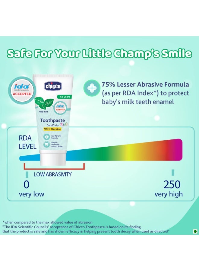 Chicco Toothpaste for Kids, Best for Baby (6+ years), Mild Mint Flavour, 70g | With Fluoride to Remove Plaque | Low Abrasive| Helps Prevent Cavities | IDA Accepted - Image 2